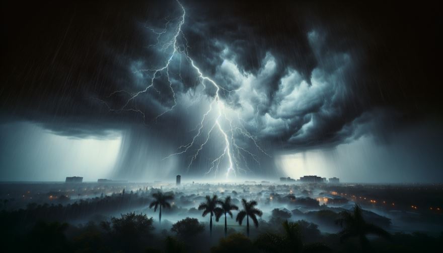 Illustration of thunderstorms and heavy rainfall in Winter Garden, Florida