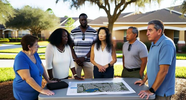 Diverse community members engaging in neighborhood watch
